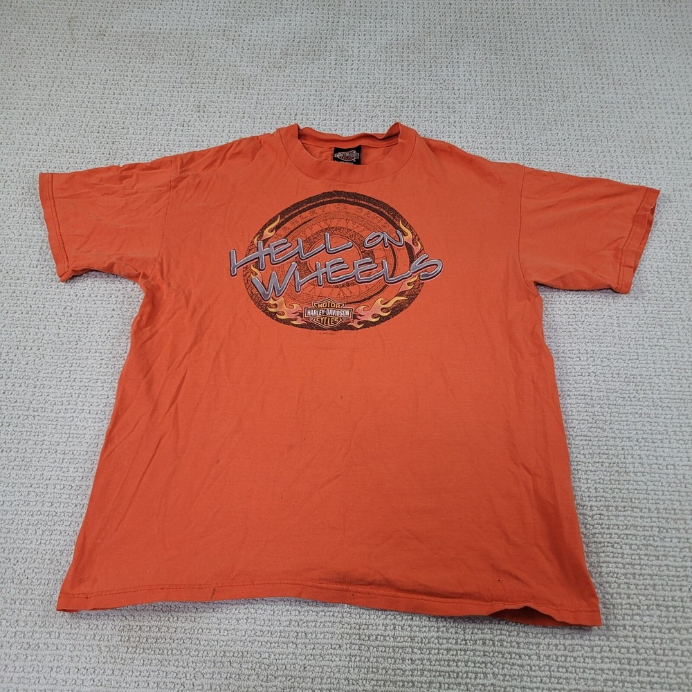 VTG Harley Davidson Shirt Mens Large Orange Pensacola Florida Crew Neck Made USA